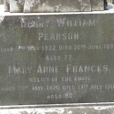 PEARSON Henry William 1822-1899 &amp; Mary Anne Frances 1820-1905