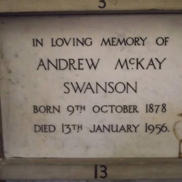 SWANSON Andrew McKay 1878-1956