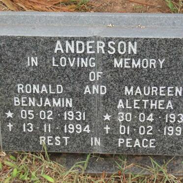 ANDERSON Ronald Benjamin 1931-1994 &amp; Maureen Alethea 1932-1996