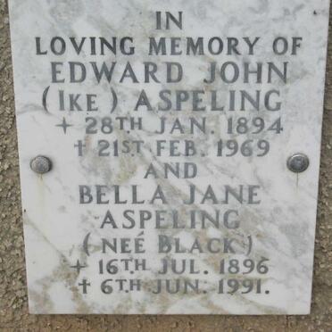 ASPELING Edward John 1894-1969 &amp; Bella Jane BLACK 1896-1991