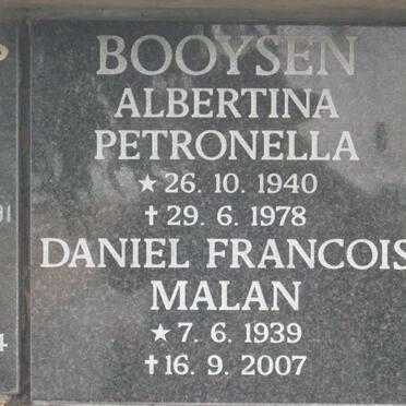 BOOYSEN Daniel Francois Malan 1939-2007 &amp; Albertina Petronella 1940-1978