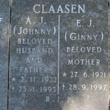 CLAASEN A.J. 1922-1995 &amp; E.J. 1921-1997