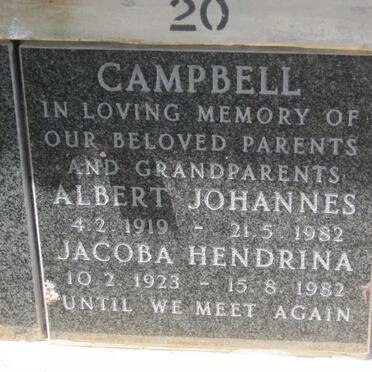 CAMPBELL Albert Johannes 1919-1982 &amp; Jacoba Hendrina 1923-1982