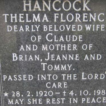 HANCOCK Thelma Florence 1920-1987