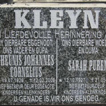 KLEYN Theunis Johannes Cornelius 1926-2006 &amp; Sarah Puren 1927-2008
