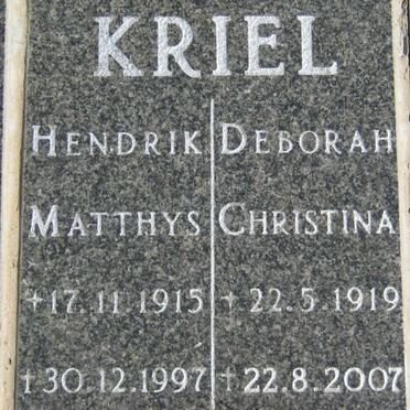 KRIEL Hendrik Matthys 1915-1997 &amp; Deborah Christina 1919-2007