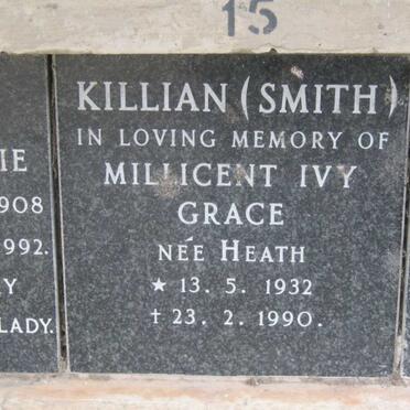 KILLIAN Millicent Ivy Grace formerly  SMITH nee HEATH 1932-1990