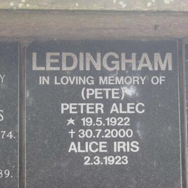LEDINGHAM Peter Alec 1922-2000 &amp; Alice Iris 1923-