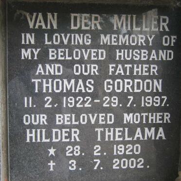 MILLER Thomas Gordon, van der 1922-1997 &amp; Hilder Thelama 1920-2002