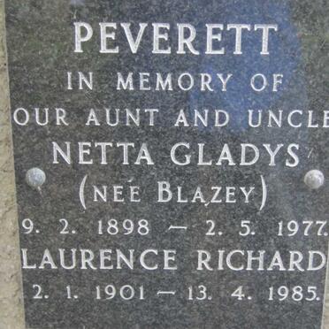 PEVERETT Laurence Richard 1901-1985 &amp; Netta Gladys BLAZEY 1898-1977