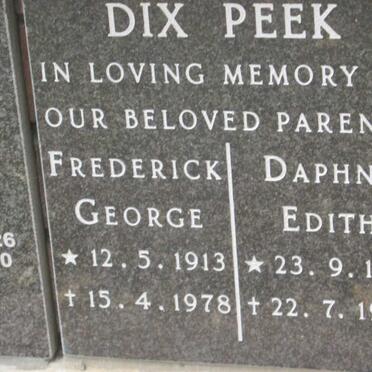 PEEK Frederick George, Dix 1913-1978 &amp; Daphne Edith 1913-1987