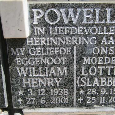POWELL William Henry 1938-2001 &amp; Lottie SLABBERT 1915-2002