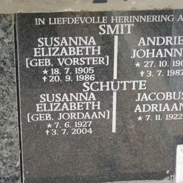 SMIT Andries Johannes 1908-1987 &amp; Susanna Elizabeth VORSTER 1905-1986 