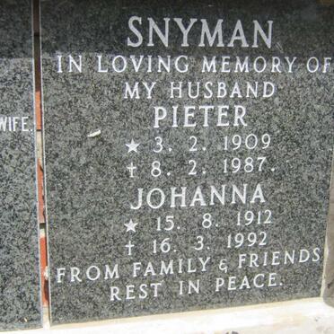 SNYMAN Pieter 1909-1987 &amp; Johanna 1912-1992