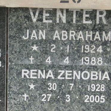 VENTER Jan Abraham 1924-1988 &amp; Rena Zenobia 1928-2005