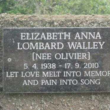 WALLEY Elizabeth Anna Lombard nee OLIVIER 1938-2010