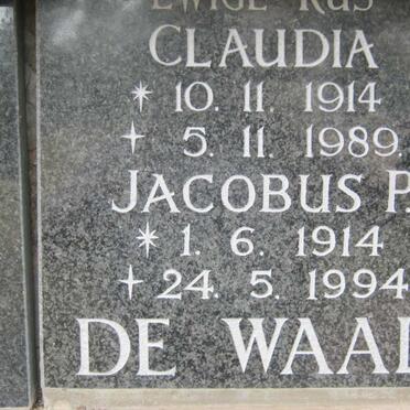 WAAL Jacobus P., de 1914-1994 &amp; Claudia 1914-1989 