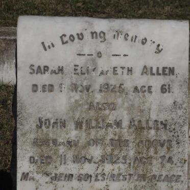ALLEN John William -1925 &amp; Sarah Elizabeth -1925