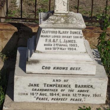 BARRICK Jane Temperance 1844-1911 :: JAMES Clifford Harry Bunce 1903-1904