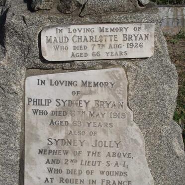 BRYAN Maud Charlotte -1926 :: BRYAN Phillip Sydney -1919 :: JOLLY Sydney -1918
