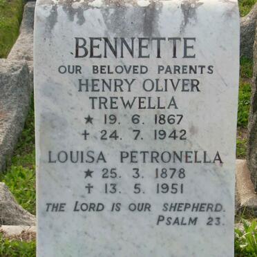 BENNETTE Henry Oliver Trewella 1867-1942 &amp; Louisa Petronella 1878-1951