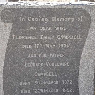 CAMPBELL Leonard Voullaire 1872 -1952 &amp; Florence Emily -1921