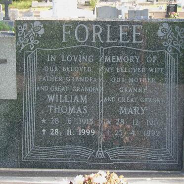 FORLEE William Thomas 1915-1999 &amp; Mary 1916-1992