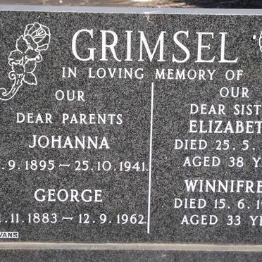 GRIMSEL George 1883-1962 &amp; Johanna 1895-1941 :: GRIMSEL Elizabeth -1953 :: GRIMSEL Winnifred -1956