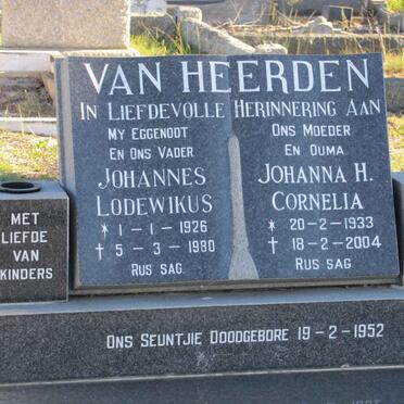 HEERDEN Johannes Lodewikus, van 1926-1980 &amp; Johanna H. Cornelia 1933-2004