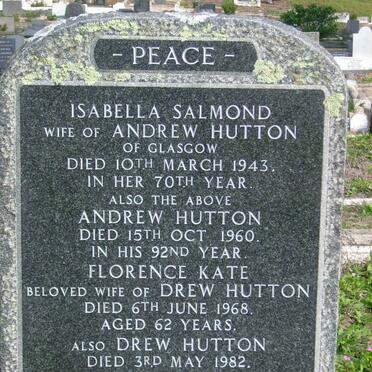 HUTTON Andrew -1960 &amp; Isabella Salmond -1943 :: HUTTON Drew -1982 &amp; Florence Kate -1968