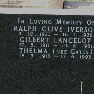 IVERSON Ralph Clive 1933-1936 :: IVERSON Gilbert Lancelot 1911-1951 :: IVERSON Thelma nee GATES 1913-1993