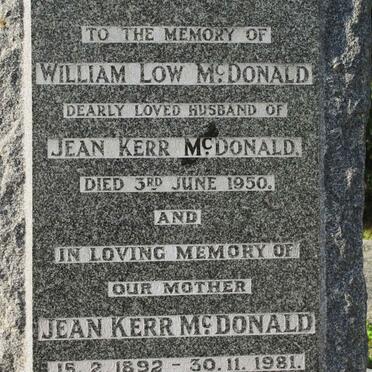 McDONALD William Low -1950 &amp; Jean Kerr 1892-1981 