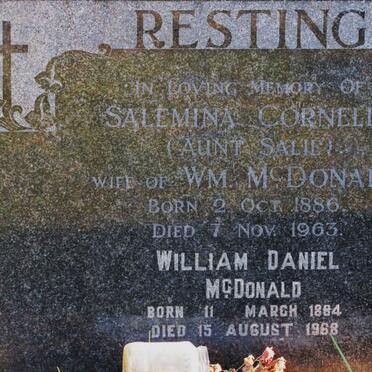 McDONALD William Daniel 1884-1896 &amp; Salemina Cornelia 1886-1963, 