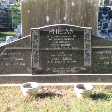 PHELAN Cecil Rhodes 1898-1967 &amp; Violet Erilda 1805-1986 :: PHELAN Cecil Duncan 1922-1987 :: phelan Zonia Patricia 1932-2004