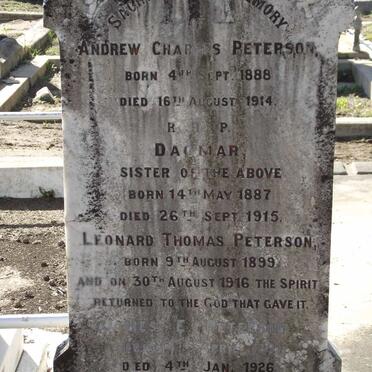 PETERSON Andrew Charles 1888-1914 :: PETERSON Dagmar 1887-1915 :: PETERSON Leonard T. 1899-1916 :: PETERSON James E. 1891-1926