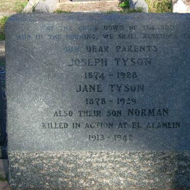 TYSON Joseph 1874-1928 &amp; Jane 1878-1929 :: TYSON  Norman 1913-1942