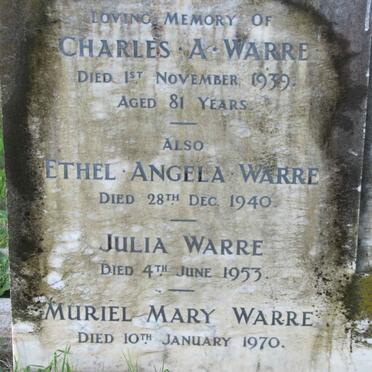 WARRE Charles A. -1939 :: WARRE Ethel Angela -1940 :: WARRE Julia -1953 :: WARRE Muriel May -1970