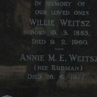 WEITSZ Willie 1885-1960 &amp; Annie M.E. RUDMAN -1977