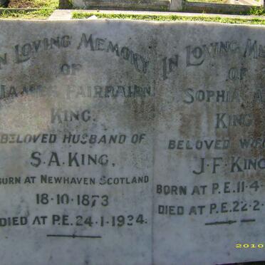 KING James Fairbairn 1873-1924 &amp; Sophia Ann 1864-1951