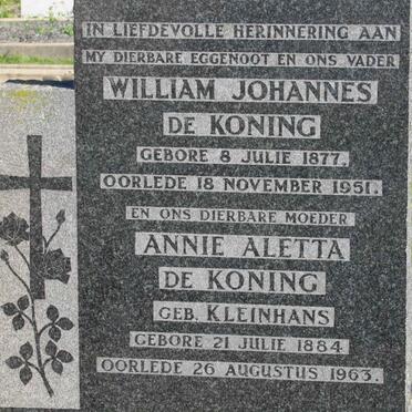 KONING William Johannes, de 1877-1951 &amp; Annie Aletta KLEINHANS 1884-1963