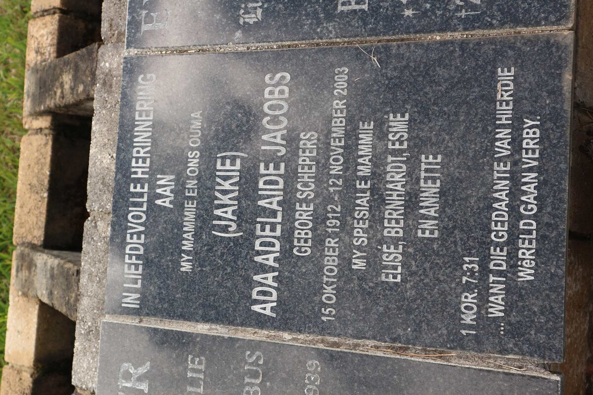 JACOBS Ada Adelaide nee SCHEPERS 1912-2003
