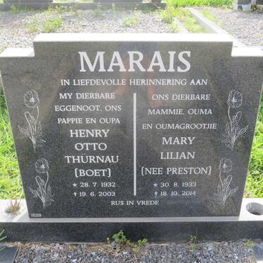 MARAIS Henry Otto Thurnau 1932-2003 &amp; Mary Lilian PRESTON 1933-2014