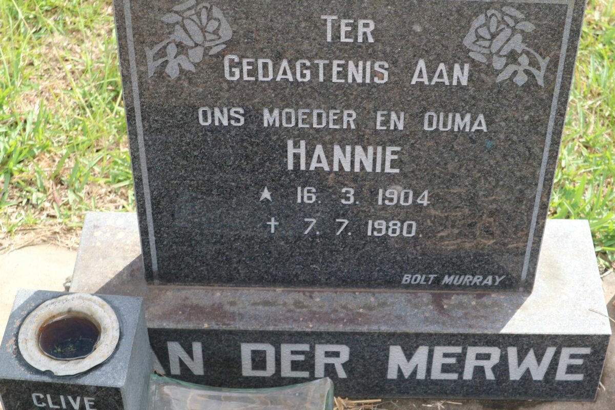 MERWE Hannie, van der 1904-1980