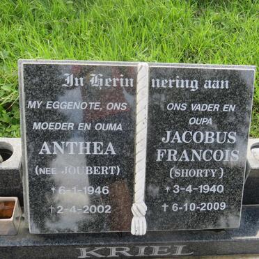 KRIEL Jacobus Francois 1940-2009 &amp; Anthea JOUBERT 1946-2002