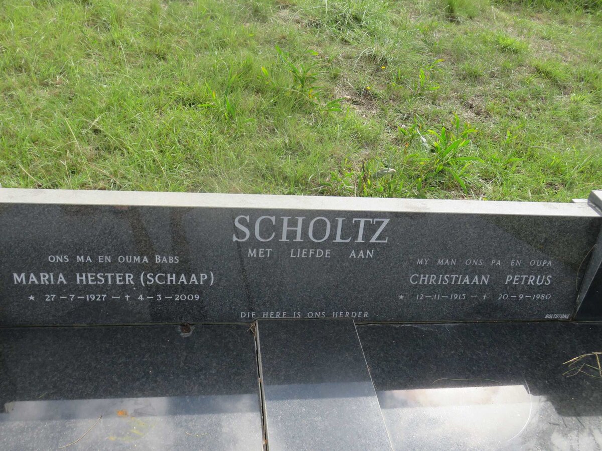 SCHOLTZ Christiaan Petrus 1915-1980 &amp; Maria Hester SCHAAP 1927-2000