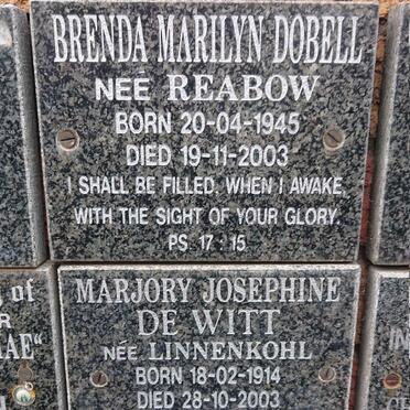 DOBELL Brenda Marilyn nee REABOW 1945-2003 :: WITT Marjory Josephine, de nee LINNENKOHL 1914-2003 