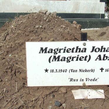 ABSIL Magrietha Johanna nee VAN NIEKERK 1940-2008