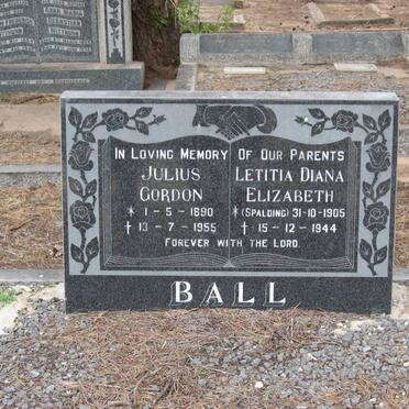 BALL Julius Gordon 1890-1955 &amp; Letitia Diana Elizabeth SPALDING 1905-1944