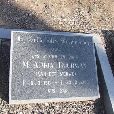 BUURMAN M.A. nee VAN DER MERWE 1901-1985