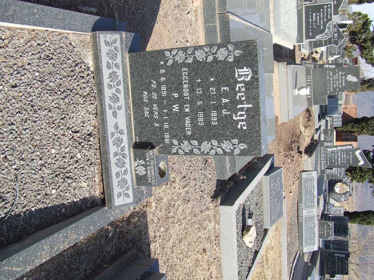 BEETGE P.W. 1891-1981 &amp; E.A.J. 1893-1983